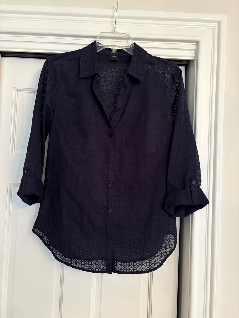 Ann Taylor Navy Eyelet Button-Down Shirt